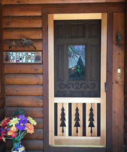 Model 36B1 Wood Screen Door in Cedar Wood, with a Clear Finish. Cabin Wood Screen Door.