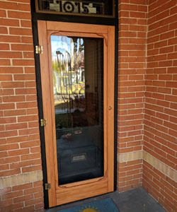 Model 3601 Wood Screen Storm Door in Doug Fir, Stained.