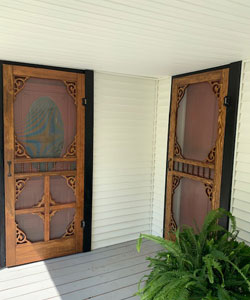 Model 435 and 360DF1 Victorian Wood Screen Door in Doug Fir Stained.