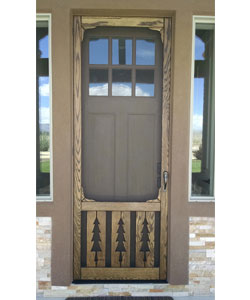 Model 36B1-1 Wood Screen Door for Cabin, in Stained Oak Wood.