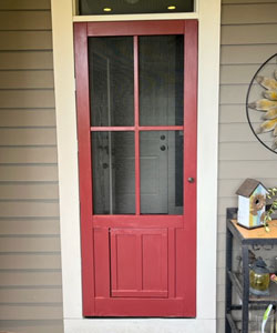Craftsman Bungalow Wood Screen Door with Built in Dog Door Flap